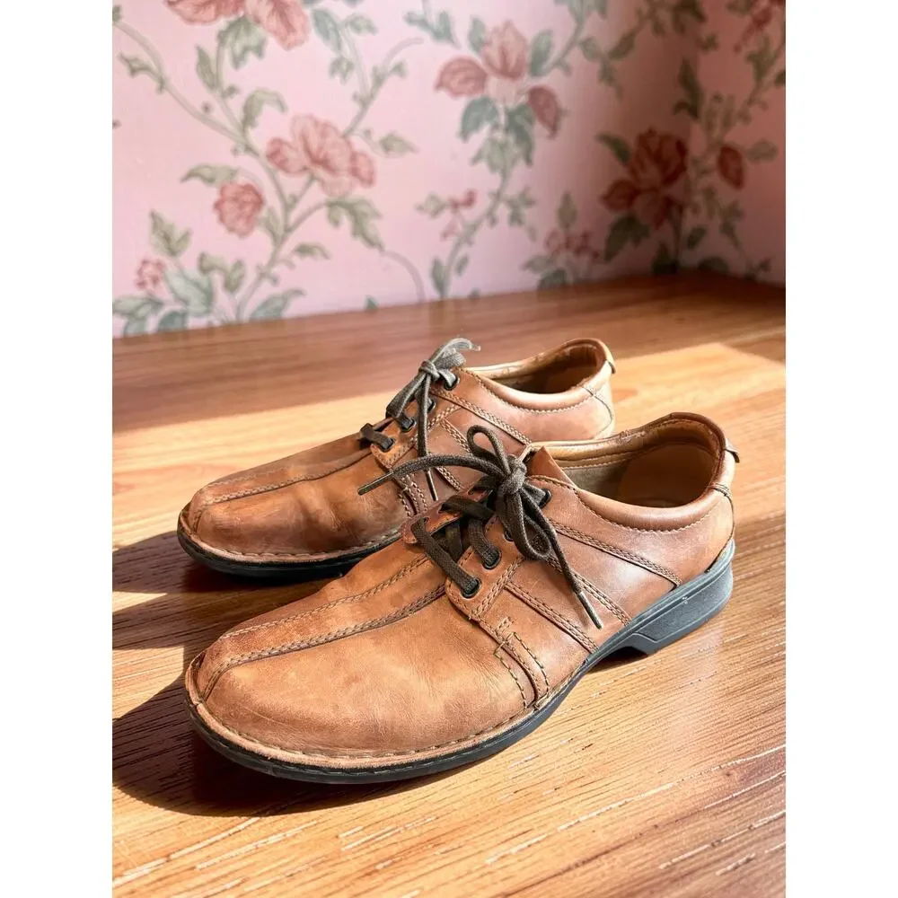 Clarks Collection Mens 10.5 M Brown Leather Lace Up Oxford Comfort Shoes